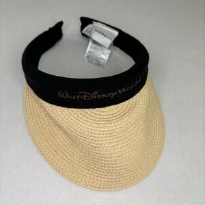 Walt Disney World Parks Woven Straw Sun Visor Hat Adult One Size Black Beige